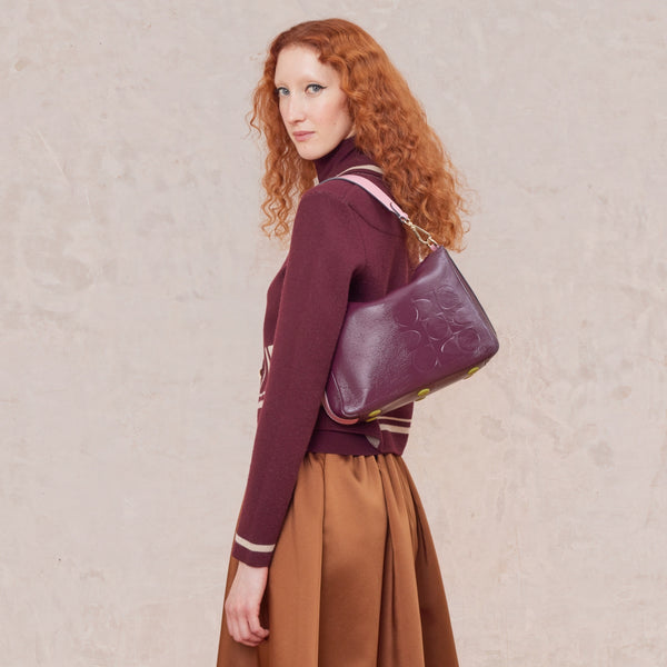 orla kiely Small Softie Leather Shoulder Bag - OK Colourblock Burgundy