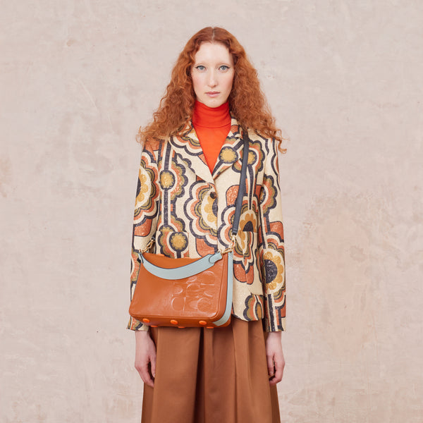 Orla Kiely Small Softie Leather Shoulder Bag - OK Colourblock Sienna