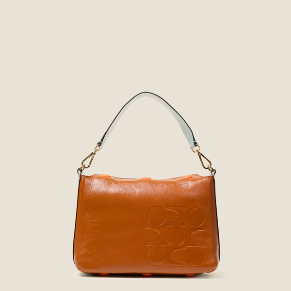 Orla Kiely Small Softie Leather Shoulder Bag - OK Colourblock Sienna