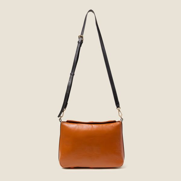 Orla Kiely Small Softie Leather Shoulder Bag - OK Colourblock Sienna