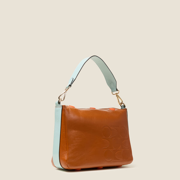orla kiely Small Softie Leather Shoulder Bag - OK Colourblock Sienna