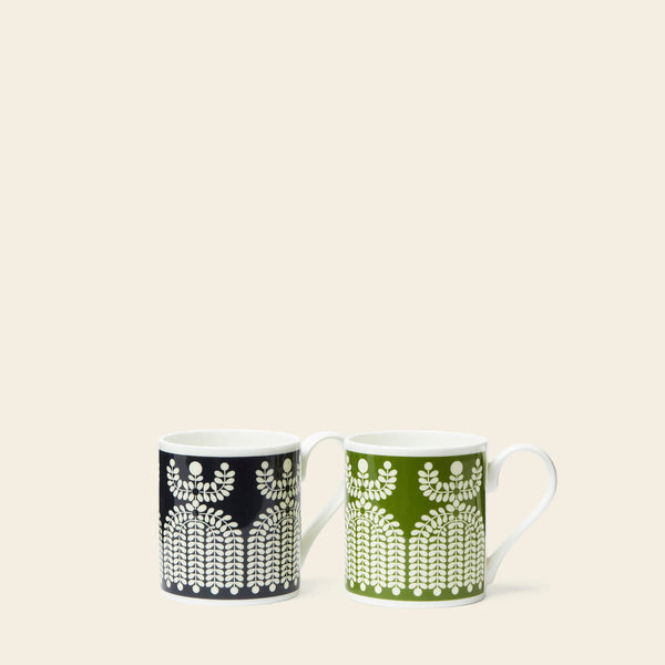 Orla Kiely Standard Mug Set Of 2 - Folk Girl Green/Navy