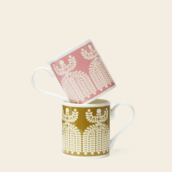 orla kiely Standard Mug Set of 2 - Folk Girl Ochre/Pink