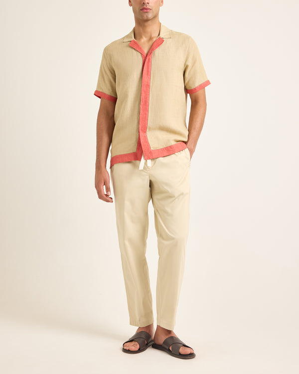 Orlebar Brown Beige & Red Shirt | Two-Tone Textured Linen – ORLEBAR BROWN