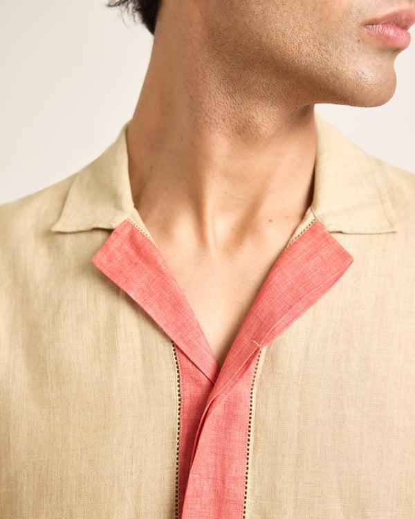Orlebar Brown Beige & Red Shirt | Two-Tone Textured Linen – ORLEBAR BROWN