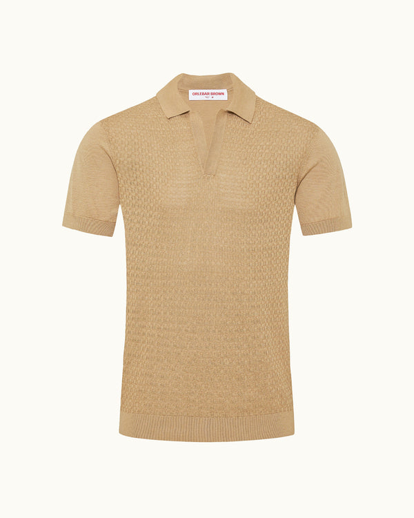 orlebar brown Beige Silk-Cotton Polo Shirt | Lightweight Knitted Style – ORLEBAR BROWN