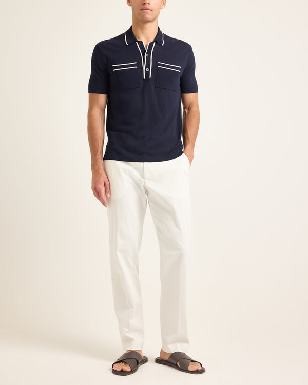 Orlebar Brown Blue & Beige Polo Shirt | Silk-Cotton Statement Knit – ORLEBAR BROWN