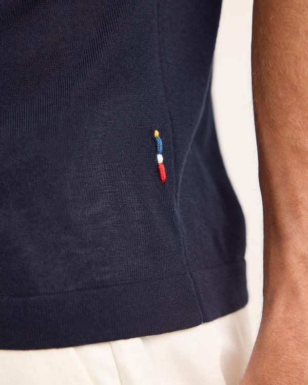 Orlebar Brown Blue & Beige Polo Shirt | Silk-Cotton Statement Knit – ORLEBAR BROWN