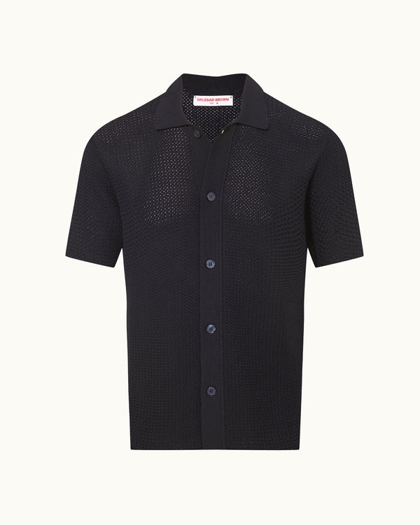 orlebar brown Blue Crochet Polo Shirt | Light Tailored Style – ORLEBAR BROWN