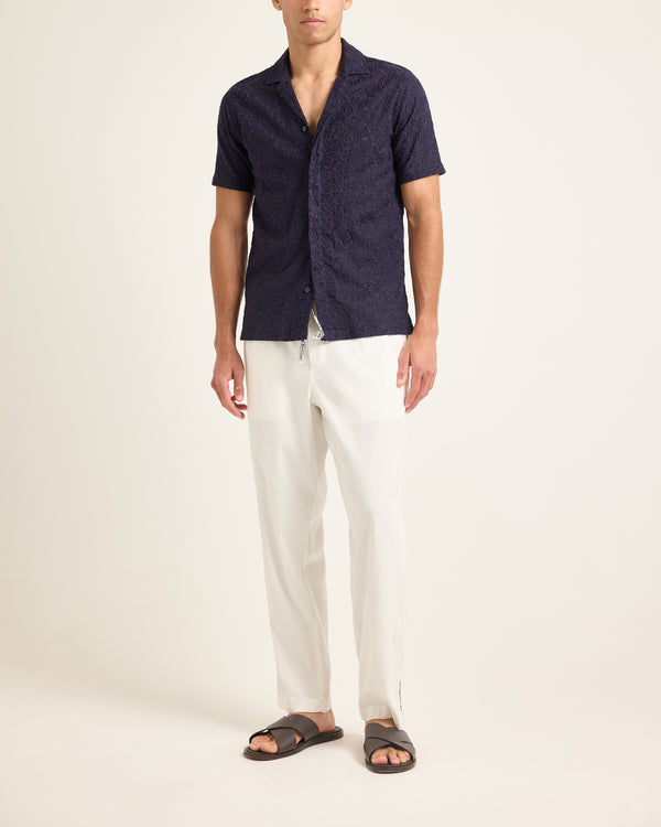 Orlebar Brown Blue Embroidered Shirt | Refined Floral Detail – ORLEBAR BROWN