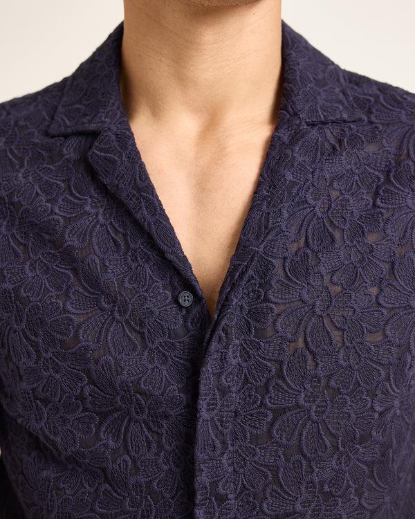 Orlebar Brown Blue Embroidered Shirt | Refined Floral Detail – ORLEBAR BROWN