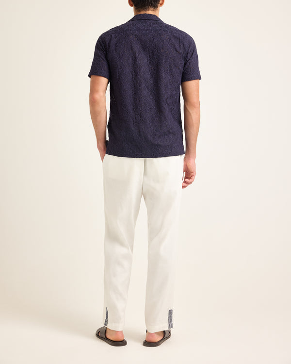 Orlebar Brown Blue Embroidered Shirt | Refined Floral Detail – ORLEBAR BROWN