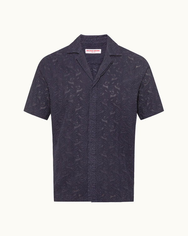 orlebar brown Blue Embroidered Shirt | Refined Floral Detail – ORLEBAR BROWN