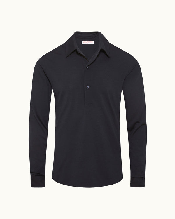 orlebar brown Blue Merino Polo Shirt | Long-Sleeve Smart-Casual – ORLEBAR BROWN