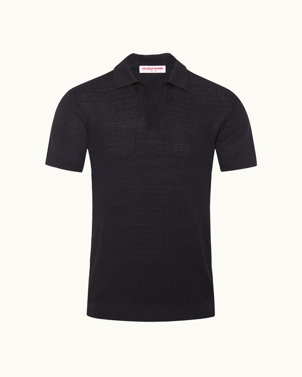 orlebar brown Blue Silk-Cotton Polo Shirt | Luxury Textured Knit – ORLEBAR BROWN