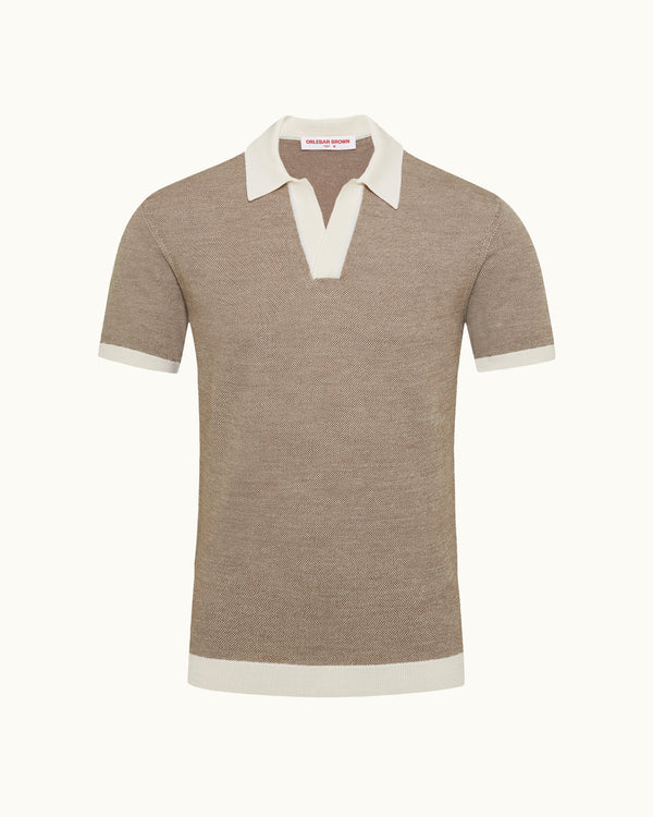 orlebar brown Brown Contrast Polo Shirt | Tailored Two-Tone Style – ORLEBAR BROWN