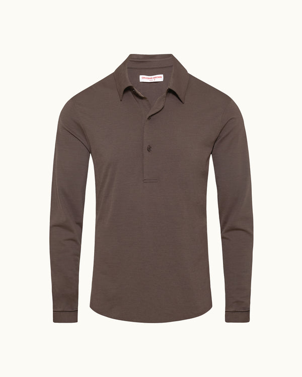 orlebar brown Brown Merino Polo Shirt | Long-Sleeve Tailored Knit – ORLEBAR BROWN