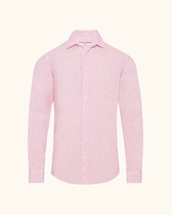 orlebar brown Giles Linen - Pale Pink/White Classic Collar Tailored Fit Linen Shirt | Orlebar Brown – ORLEBAR BROWN