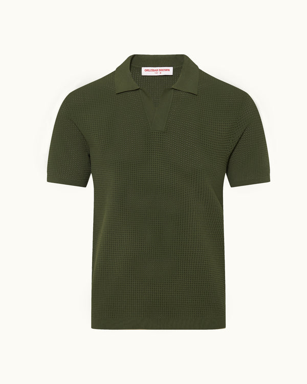 orlebar brown Green Mesh Stitch Polo Shirt | Relaxed Resort Polo for Men – ORLEBAR BROWN