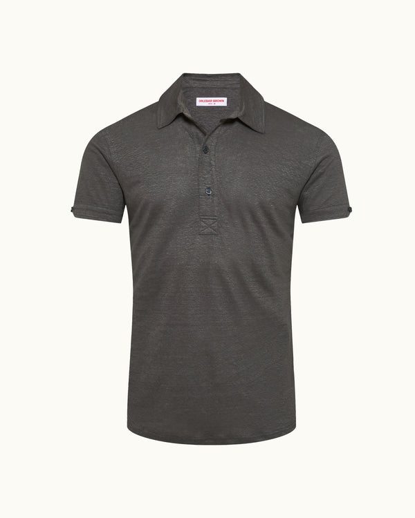 orlebar brown Grey Linen Polo Shirt | Soft-Toned Summer Polo – ORLEBAR BROWN