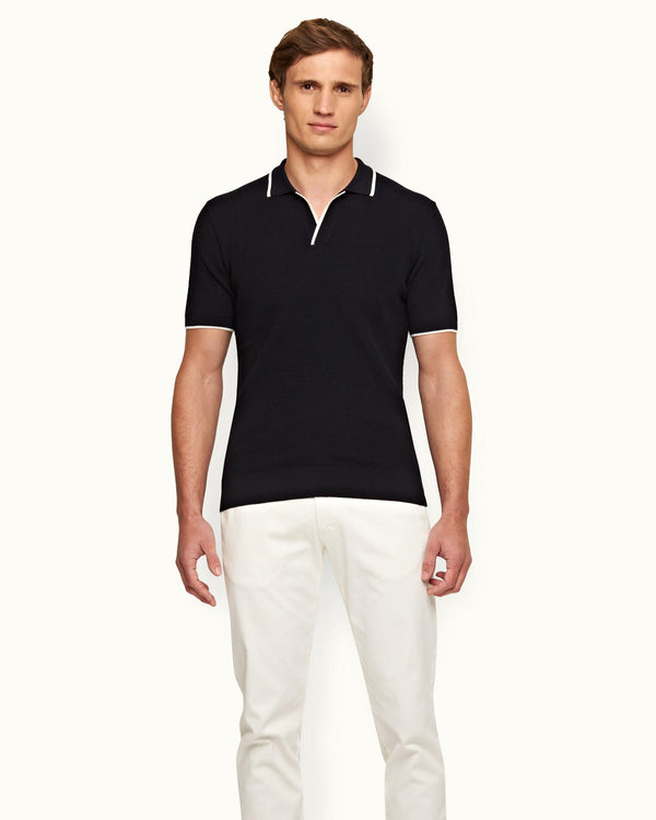 Orlebar Brown Horton - Navy Stripe Tailored Fit Resort Collar Polo Shirt | Orlebar Brown – ORLEBAR BROWN