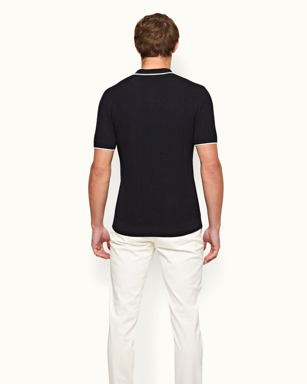 Orlebar Brown Horton - Navy Stripe Tailored Fit Resort Collar Polo Shirt | Orlebar Brown – ORLEBAR BROWN