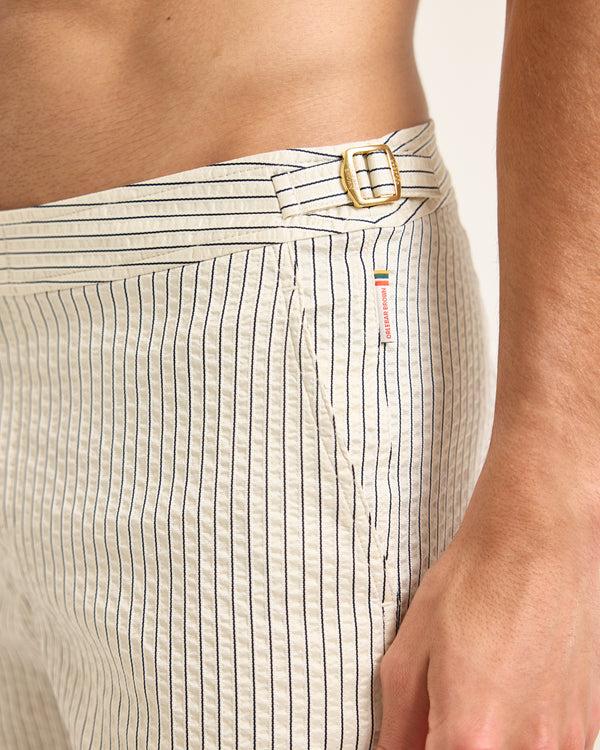 Orlebar Brown Mens Beige Stripe Swim Shorts | Tailored Nautical Look – ORLEBAR BROWN
