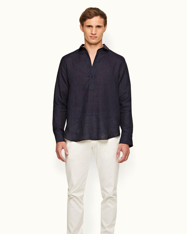 Orlebar Brown Mens Blue Overhead Linen Shirt | Designer Shirts | Orlebar Brown – ORLEBAR BROWN