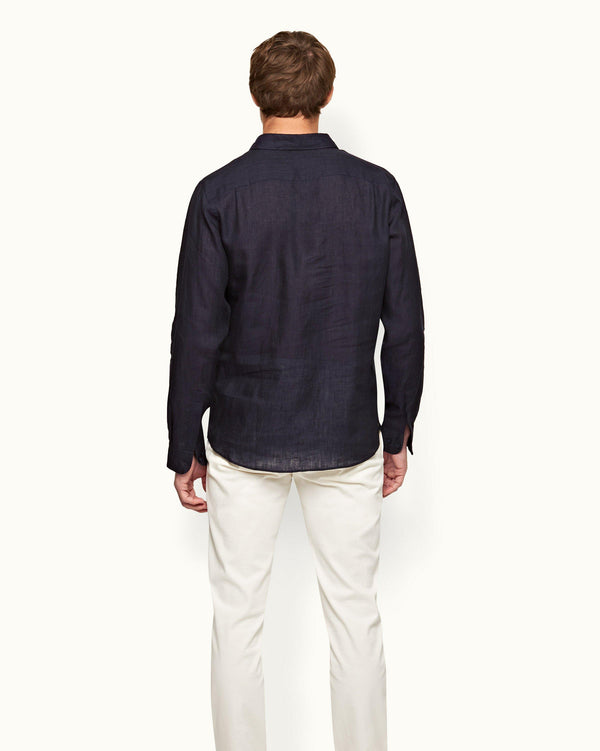 Orlebar Brown Mens Blue Overhead Linen Shirt | Designer Shirts | Orlebar Brown – ORLEBAR BROWN