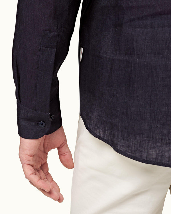 Orlebar Brown Mens Blue Overhead Linen Shirt | Designer Shirts | Orlebar Brown – ORLEBAR BROWN