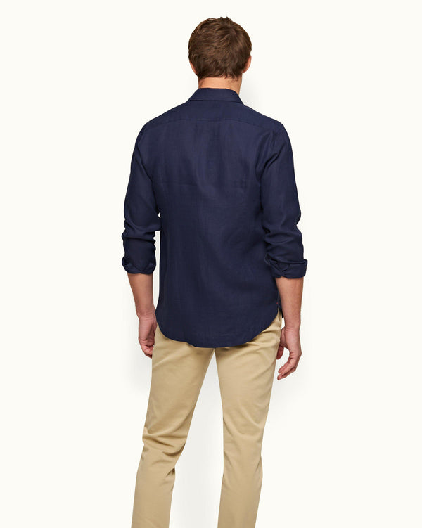 Orlebar Brown Navy Cutaway Collar Tailored Fit Linen Shirt | Orlebar Brown – ORLEBAR BROWN