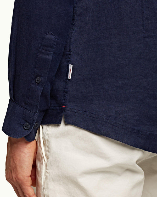 Orlebar Brown Navy Cutaway Collar Tailored Fit Linen Shirt | Orlebar Brown – ORLEBAR BROWN