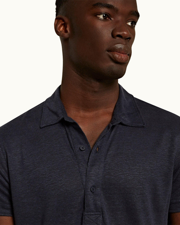 Orlebar Brown Navy Tailored Fit Linen Polo Shirt | Orlebar Brown – ORLEBAR BROWN