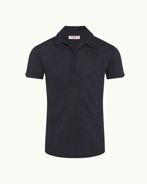 orlebar brown Navy Tailored Fit Linen Polo Shirt | Orlebar Brown – ORLEBAR BROWN