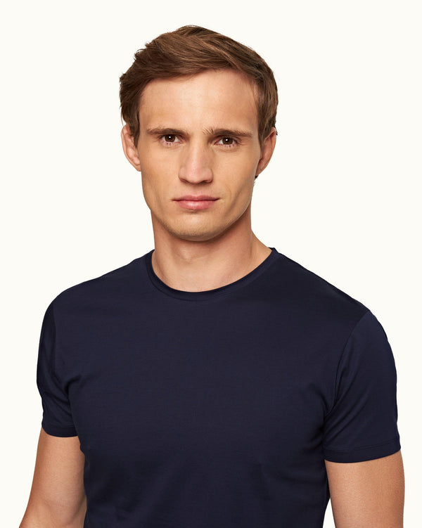 Orlebar Brown Ob-T - Navy Tailored Fit Crew Neck Cotton T-Shirt | Orlebar Brown – ORLEBAR BROWN