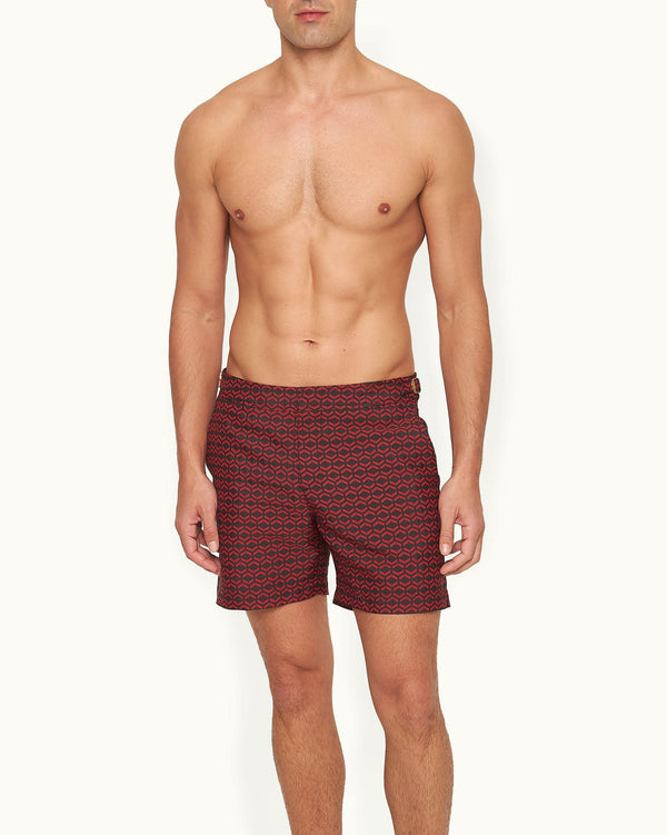 Orlebar Brown Orlebar Brown And Automobili Lamborghini | Black And Red Hexagon Jacquard Mid-Length Swim Shorts – ORLEBAR BROWN