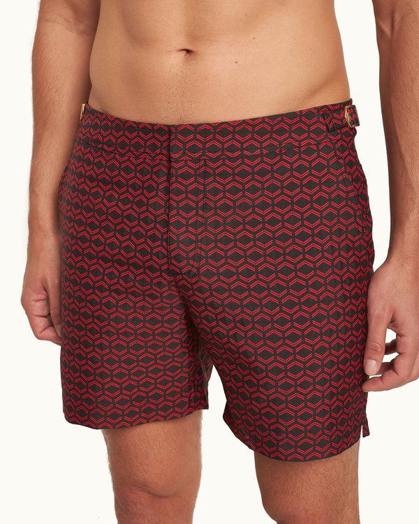 Orlebar Brown Orlebar Brown And Automobili Lamborghini | Black And Red Hexagon Jacquard Mid-Length Swim Shorts – ORLEBAR BROWN