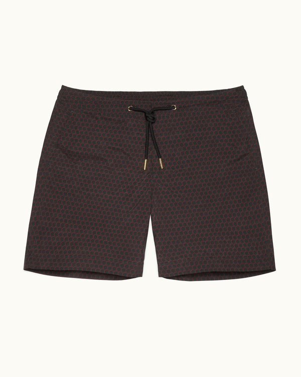 orlebar brown Orlebar Brown And Automobili Lamborghini | Black And Red Hexagon Print Mid-Length Drawcord Swim Shorts – ORLEBAR BROWN