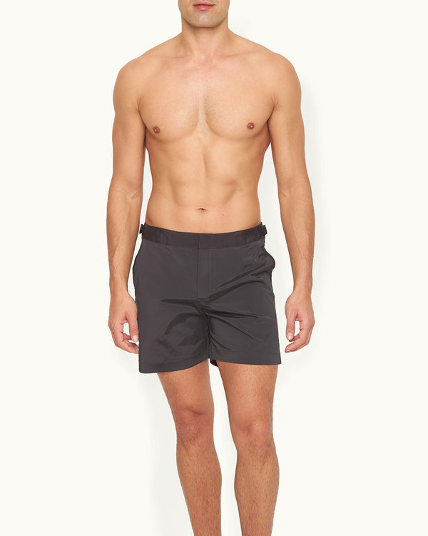 Orlebar Brown Orlebar Brown And Automobili Lamborghini | Black 'Automobili Lamborghini' Logo Bonded Tape Mid-Length Swim Shorts – ORLEBAR BROWN