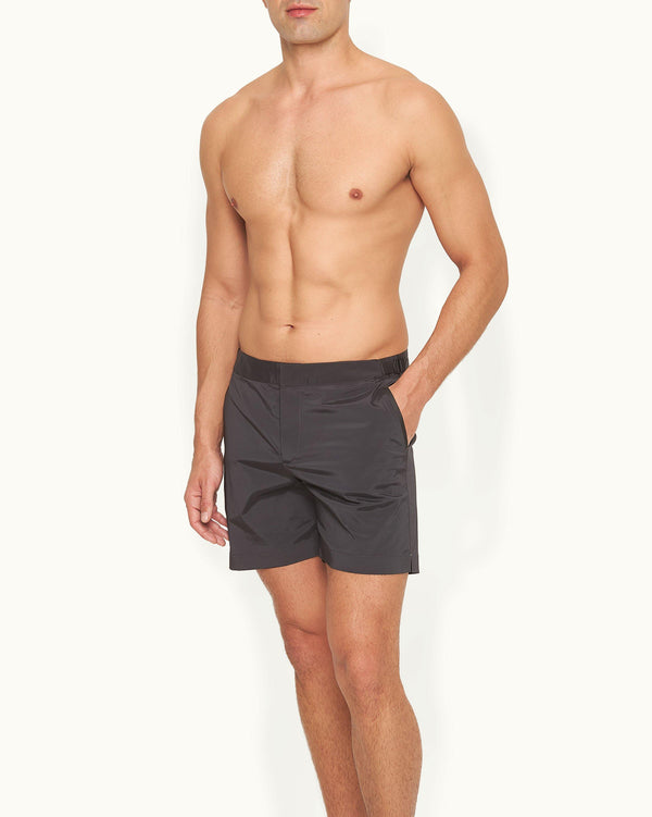 Orlebar Brown Orlebar Brown And Automobili Lamborghini | Black 'Automobili Lamborghini' Logo Bonded Tape Mid-Length Swim Shorts – ORLEBAR BROWN