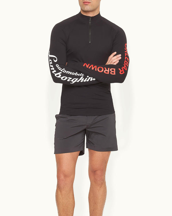 Orlebar Brown Orlebar Brown And Automobili Lamborghini | Black Half-Zip Logo Rash Guard Swimwear – ORLEBAR BROWN