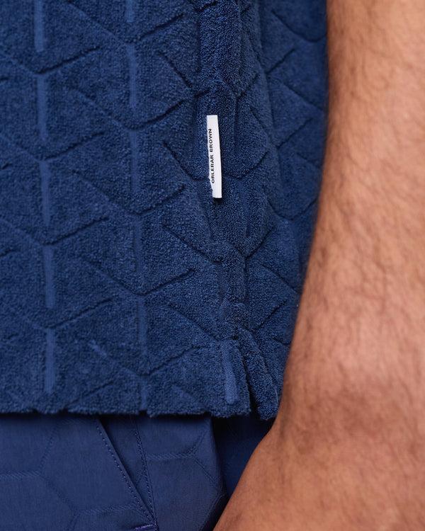 Orlebar Brown Orlebar Brown And Automobili Lamborghini | Blu Notte Jacquard Relaxed Fit Capri Collar Cotton Shirt – ORLEBAR BROWN