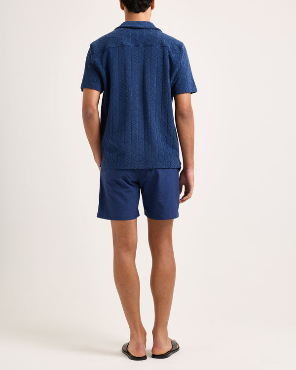 Orlebar Brown Orlebar Brown And Automobili Lamborghini | Blu Notte Jacquard Relaxed Fit Capri Collar Cotton Shirt – ORLEBAR BROWN