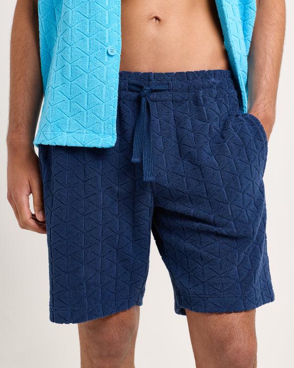 Orlebar Brown Orlebar Brown And Automobili Lamborghini | Blu Notte Geometric Jacquard Towelling Sweat Shorts – ORLEBAR BROWN