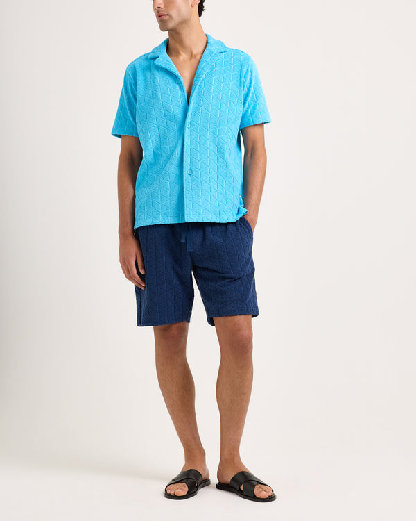 Orlebar Brown Orlebar Brown And Automobili Lamborghini | Blu Notte Geometric Jacquard Towelling Sweat Shorts – ORLEBAR BROWN