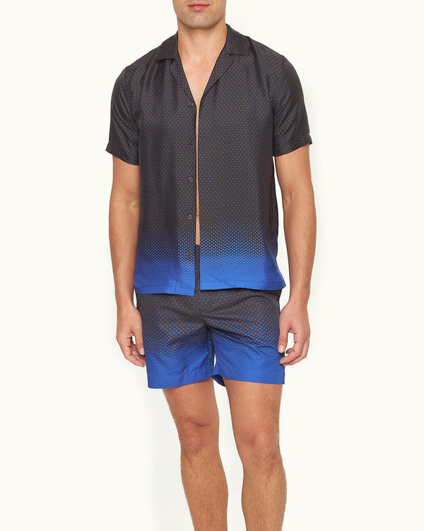 Orlebar Brown Orlebar Brown And Automobili Lamborghini | Blue Hexagon Print Relaxed Fit Capri Collar Certified Silk Shirt – ORLEBAR BROWN