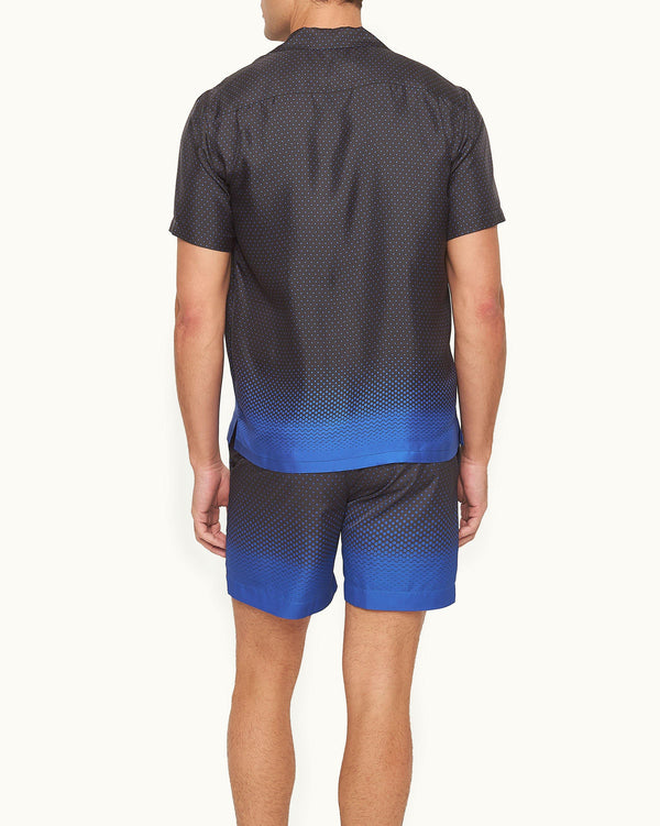 Orlebar Brown Orlebar Brown And Automobili Lamborghini | Blue Hexagon Print Relaxed Fit Capri Collar Certified Silk Shirt – ORLEBAR BROWN