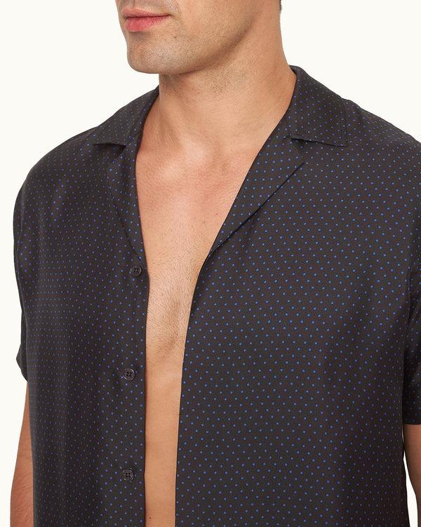 Orlebar Brown Orlebar Brown And Automobili Lamborghini | Blue Hexagon Print Relaxed Fit Capri Collar Certified Silk Shirt – ORLEBAR BROWN