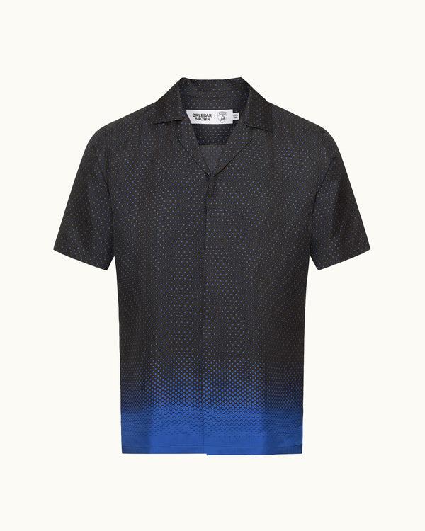 orlebar brown Orlebar Brown And Automobili Lamborghini | Blue Hexagon Print Relaxed Fit Capri Collar Certified Silk Shirt – ORLEBAR BROWN