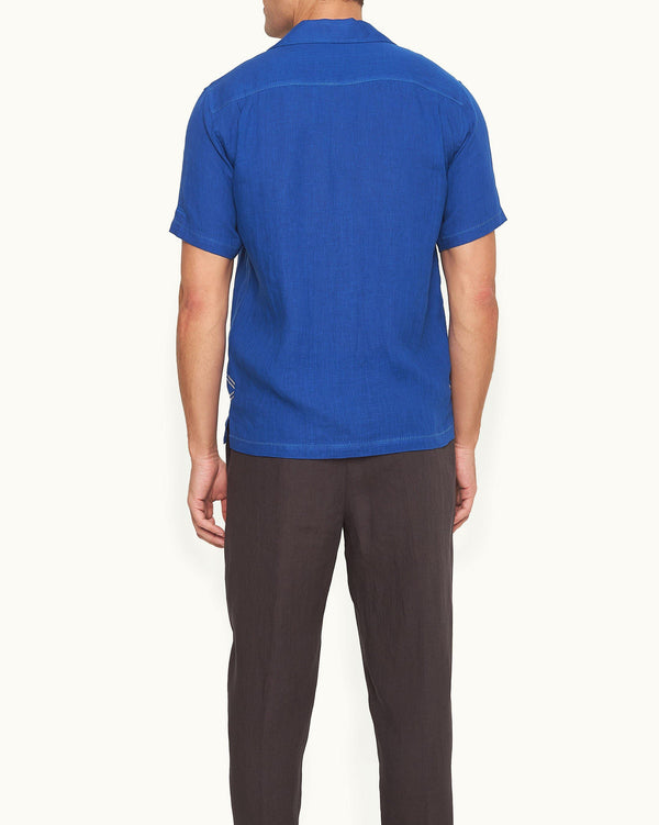 Orlebar Brown Orlebar Brown And Automobili Lamborghini | Blue Relaxed Fit Capri Collar Linen Shirt – ORLEBAR BROWN